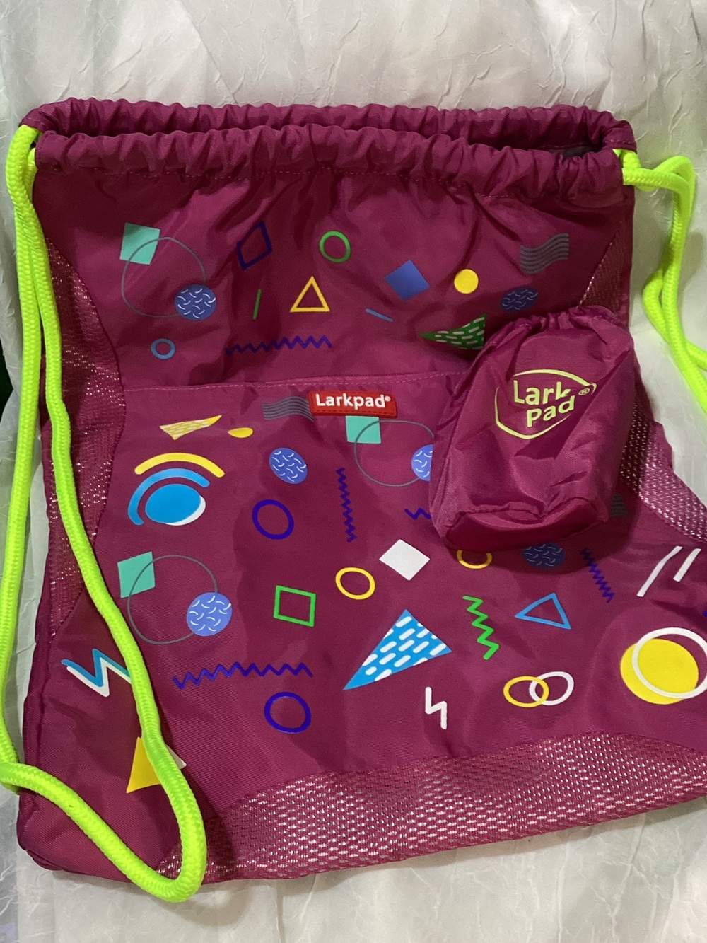 Larkpad Girls Drawstring Backpack with Matching Water Bottle Cover Unused 16x13